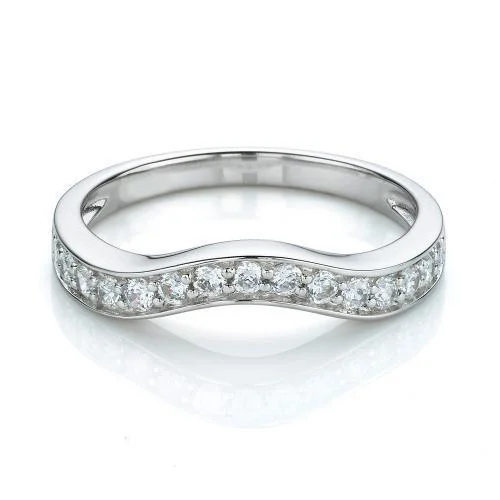 Custom women rings-Curved wedding or eternity band with 0.3 carats* of diamond simulants in 14 carat white gold