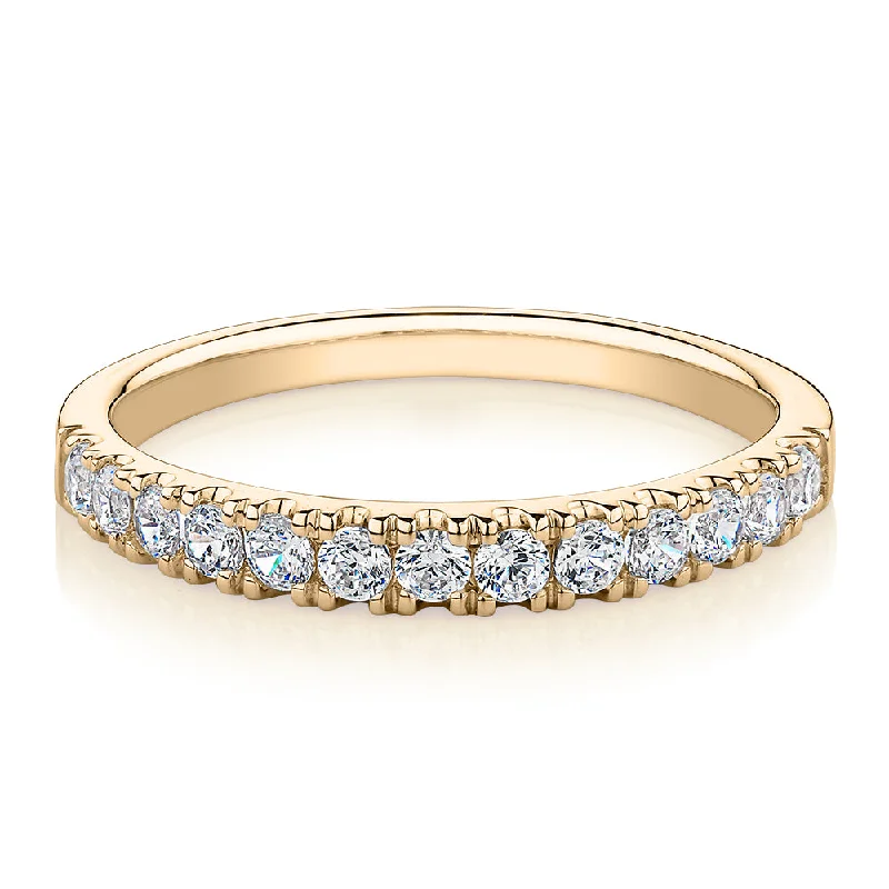 Flower women rings-Wedding or eternity band with 0.39 carats* of diamond simulants in 10 carat yellow gold