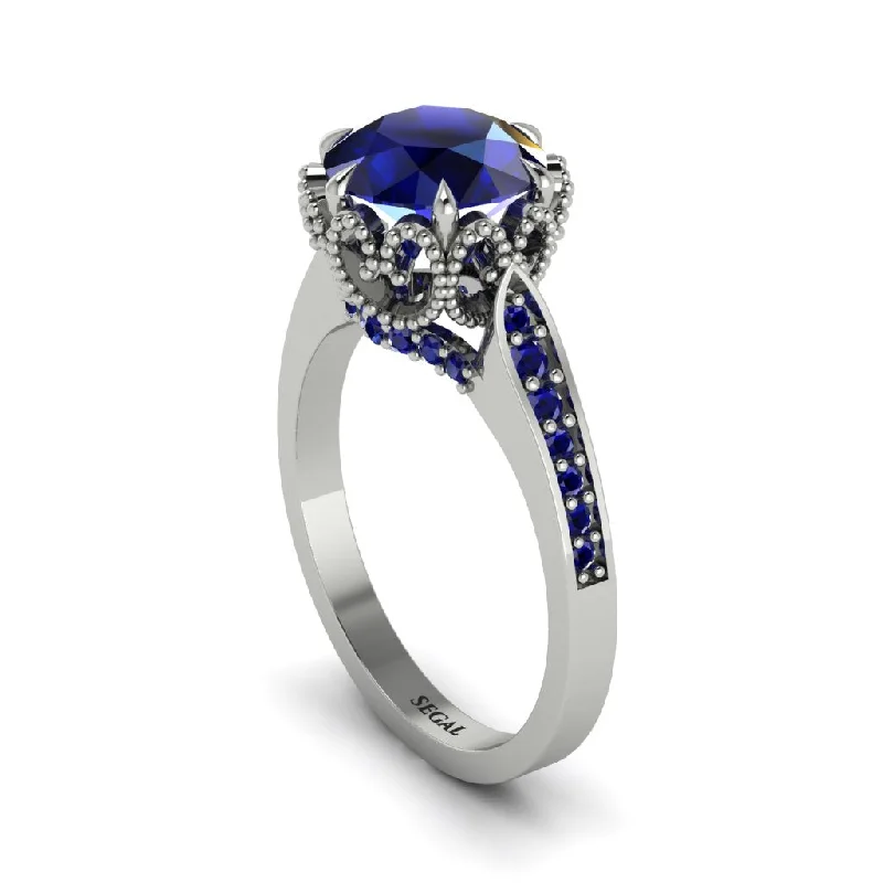 Engagement rings with side stones for women-Sapphire Milgrain Engagement Ring - Yara No. 75