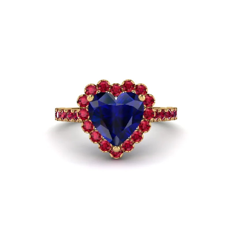 Solitaire engagement rings for women-Halo Heart Sapphire Pave Engagement Ring - Gail No. 58