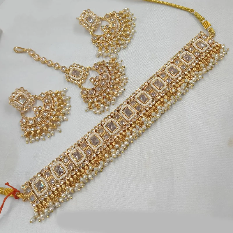 Wedding dress women necklaces-Padmawati Bangles Copper Gold Reverse AD Necklace Set