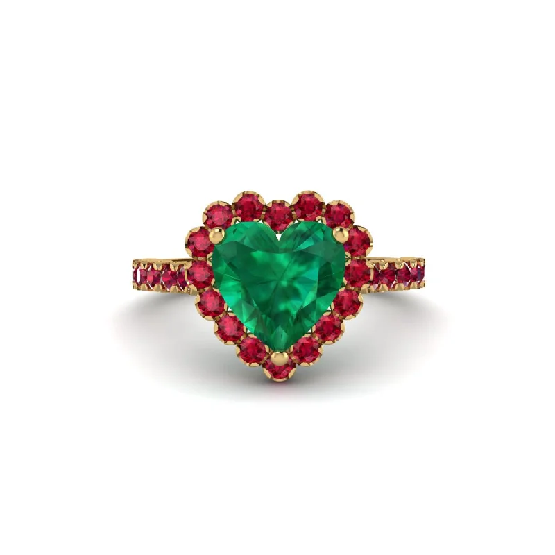 Engagement rings with multi-stone designs for women-Halo Heart Emerald Pave Engagement Ring - Gail No. 49