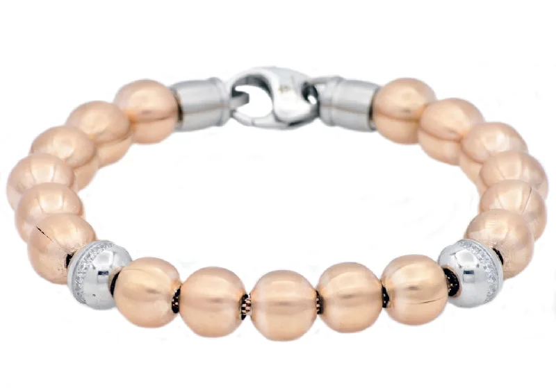 Classic women bracelets-Mens Rose Stainless Steel Bracelet With Cubic Zirconia