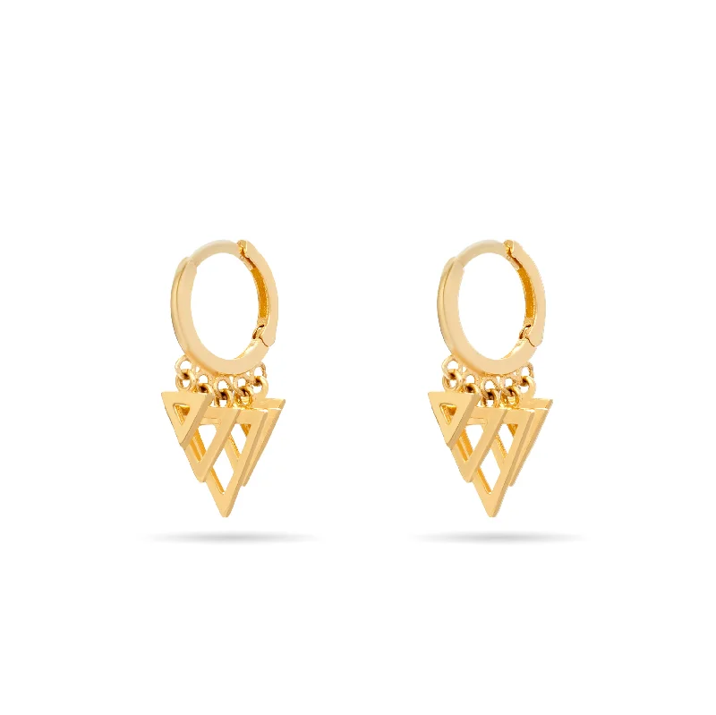 Custom women earrings-Triangle Charm Huggies - 14 karat gold huggie earrings