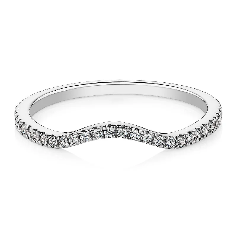 Luxury engagement women rings-Curved wedding or eternity band in 14 carat white gold