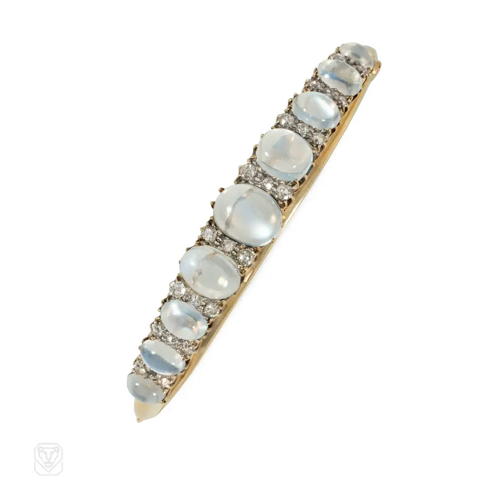 Elegant gold women bracelets-Antique moonstone and diamond bracelet