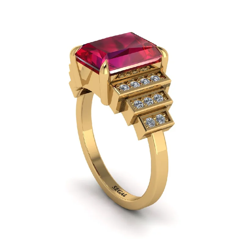 Engagement rings with eternity bands for women-Unique Geometric Radiant Ruby Engagement Ring - Wilma No. 10