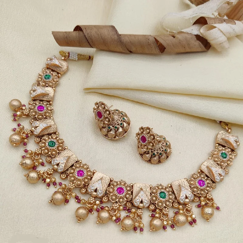 Gemstone women necklaces-Jewel Addiction Copper Rajwadi Finish Pota Stone Necklace Set