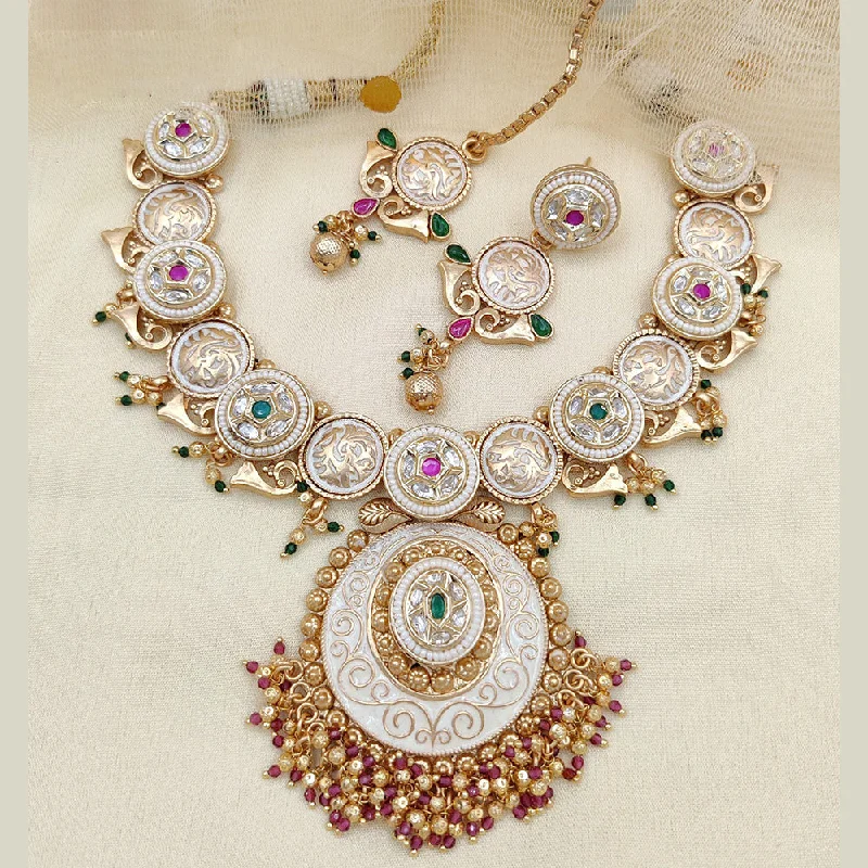 Pearl pendant women necklaces-Jewel Addiction Copper Rajwadi Finish Pota Stone Necklace Set