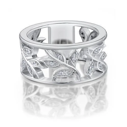 Princess cut women rings-Floral Ring in White Gold