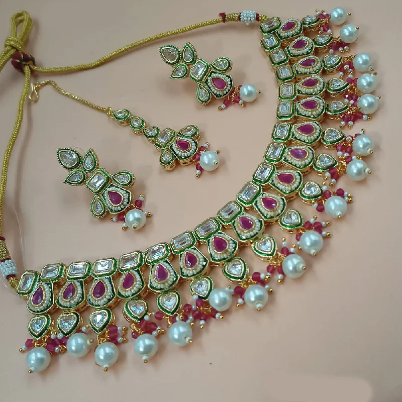 Valentine’s Day women necklaces-Padmawati Bangles Gold Plated Polki Kundan And Pearls Necklace Set