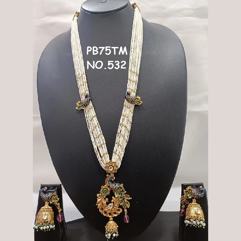 18K gold women necklaces-Kala Creation Copper Gold Plated Long Necklace Set