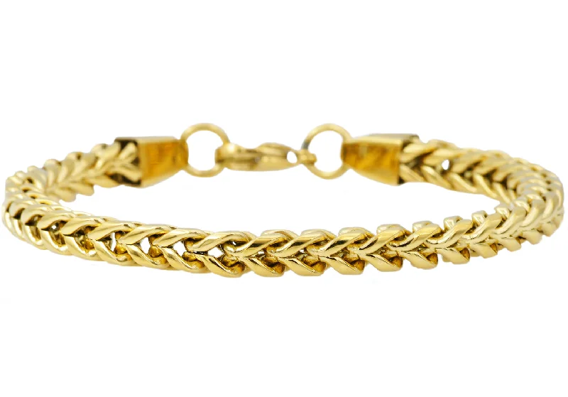 Open-ended women bracelets-Mens Gold Stainless Steel Rounded Franco Link Chain Bracelet