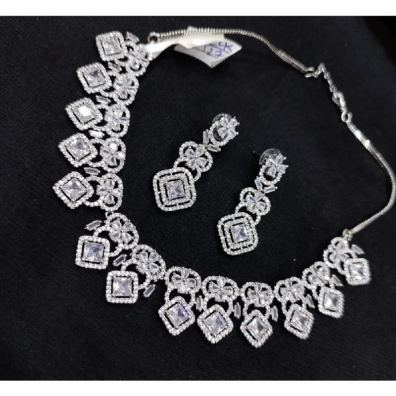 Beautiful women necklaces-Akruti Collection Silver Plated American Diamond Necklace Set