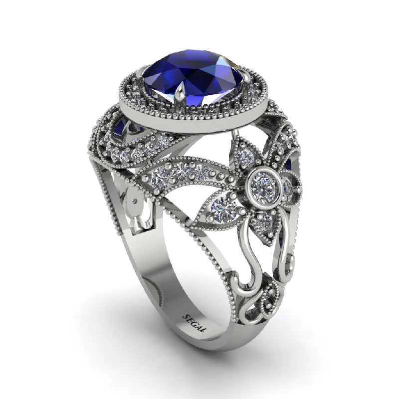 Platinum engagement rings for women-Edwardian Gold Engagement Ring Royal Antique With Sapphire - Abbie No. 15