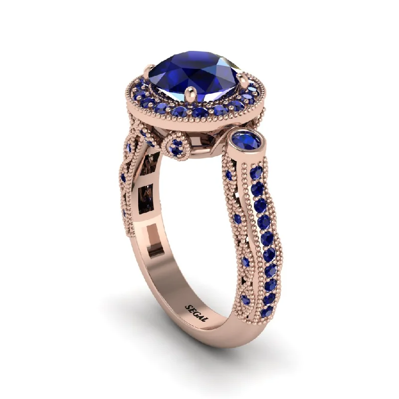 Trendy engagement rings for women-Milgrain Halo Pave Sapphire Engagement Ring - Mabel No. 74