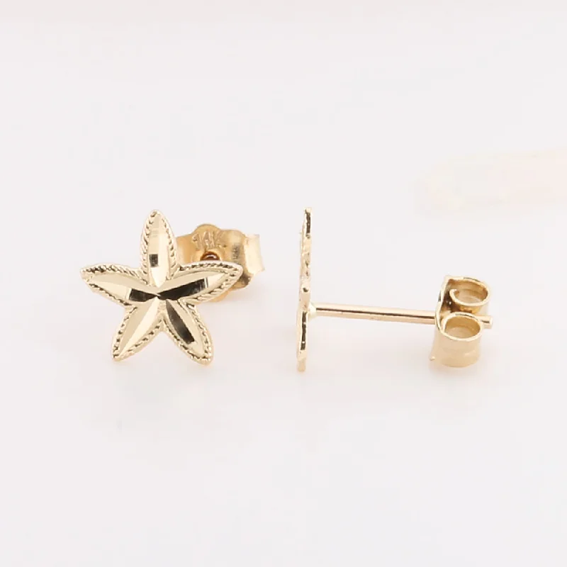 Swarovski crystal women earrings-14K Yellow Gold Starfish Post Earrings