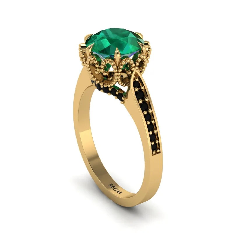 Engagement rings with white diamonds for women-Emerald Milgrain Engagement Ring - Yara No. 34