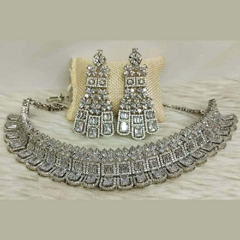 Snake chain women necklaces-Jain Jewellers Silver Plated AD Necklace Set