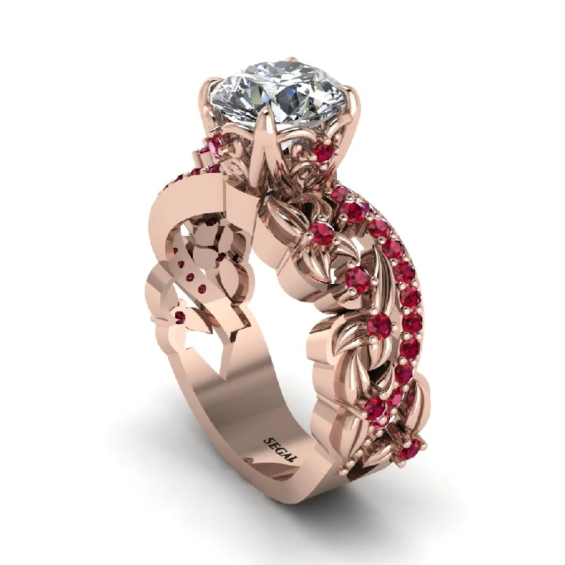 Engagement rings with rose cut diamonds for women-Round Floral Cathedral Diamond Engagement Ring - Lindsay No. 47