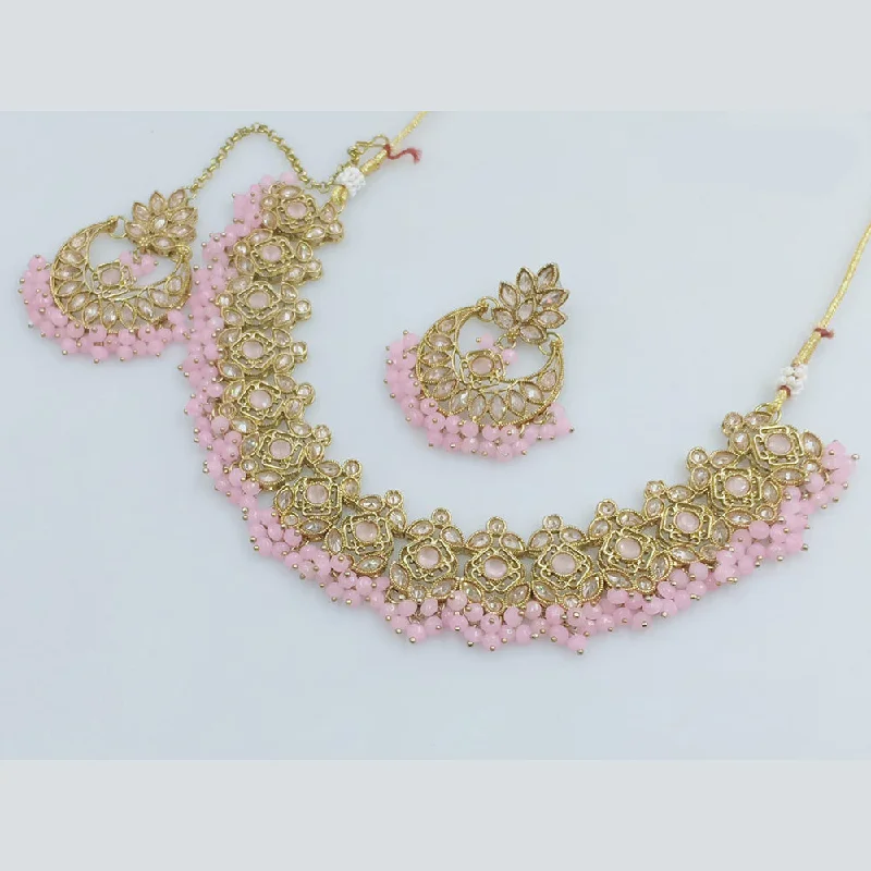 Women necklace jewelry-JCM Gold Plated Crystal Stone And Pearls Necklace Set