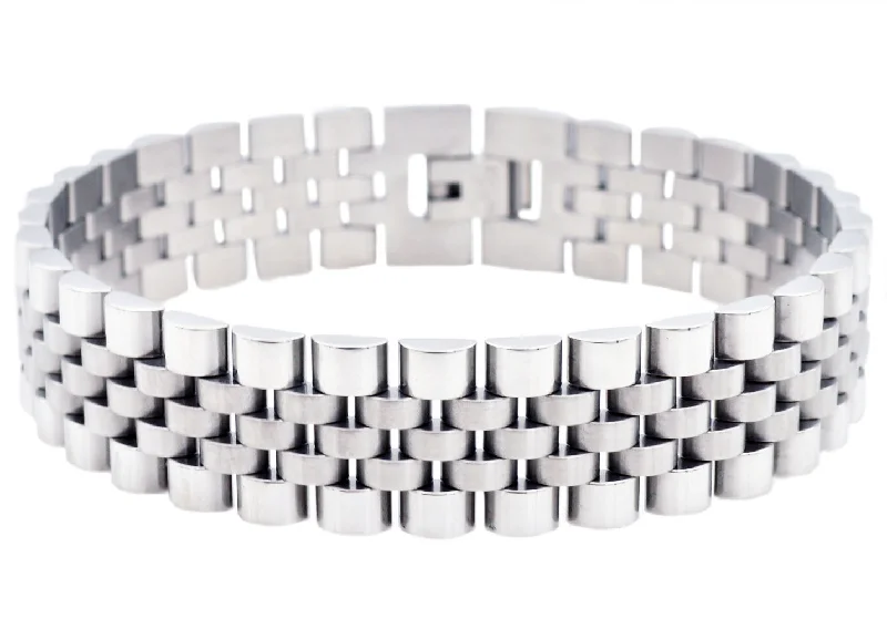 Heart-shaped women bracelets-Mens Stainless Steel Watch Style Link Bracelet