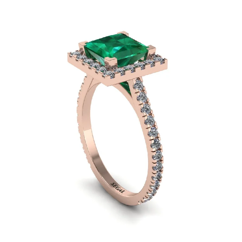 Engagement rings with rose gold bands for women-Princess-Cut Floating Halo Emerald Engagement Ring - Candice No. 5