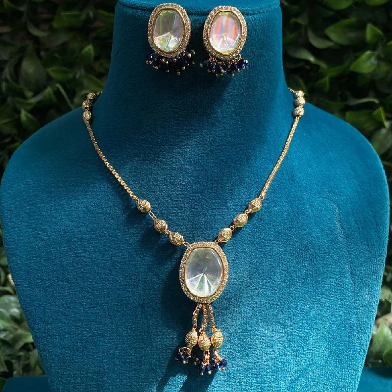 Wedding dress women necklaces-Royal Kundan Jewellery Gold Plated Crystal Stone Necklace Set