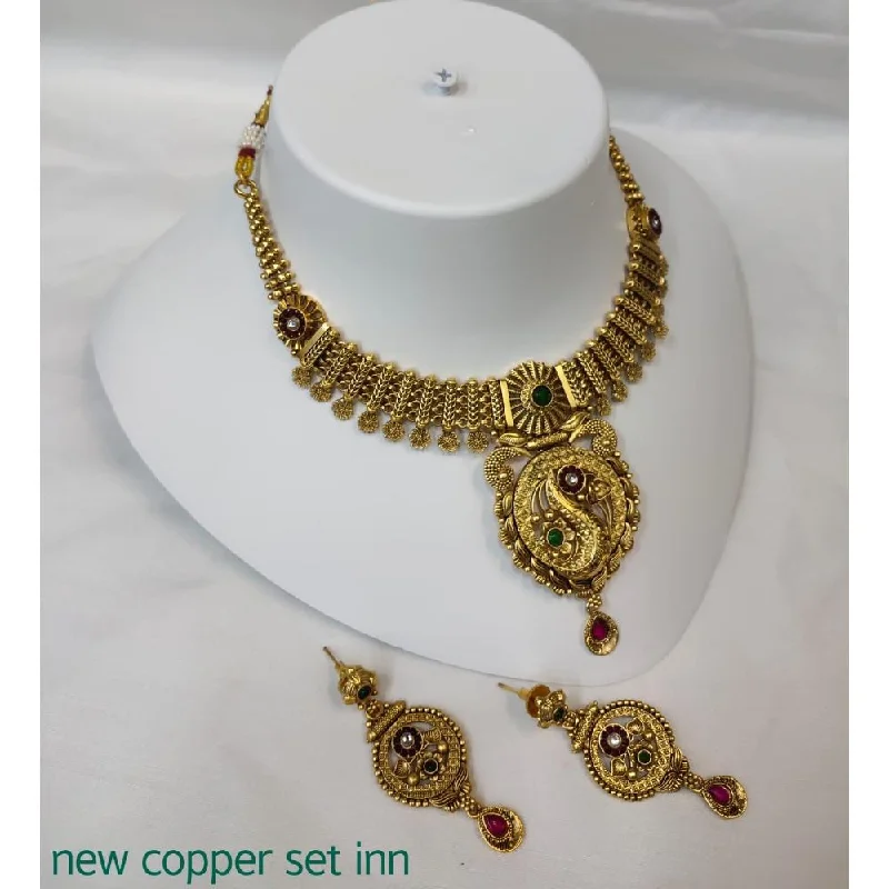 Creative women necklaces-Akruti Collection Copper Gold Plated Pota Stone Necklace Set