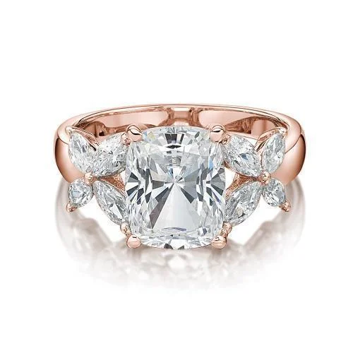 Statement women rings-Cushion and Marquise Dress ring with 4.45 carats* of diamond simulants in 10 carat rose gold