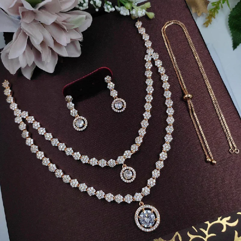 Flower pendant women necklaces-Aamrapali  American Diamond Necklace Set