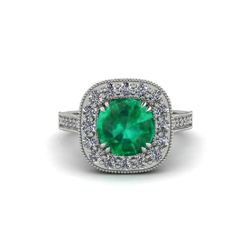 Affordable engagement rings for women-Milgrain Halo Round Emerald Engagement Ring - Odette No. 6