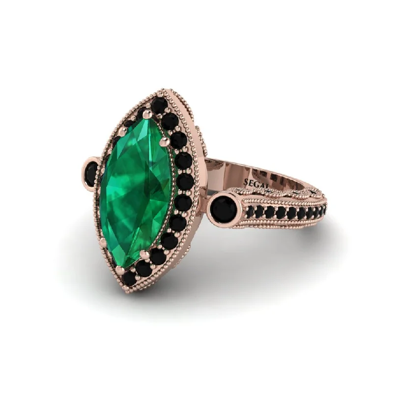 Engagement rings with rubies for women-Milgrain Halo Marquise Emerald Engagement Ring - Noreen No. 35