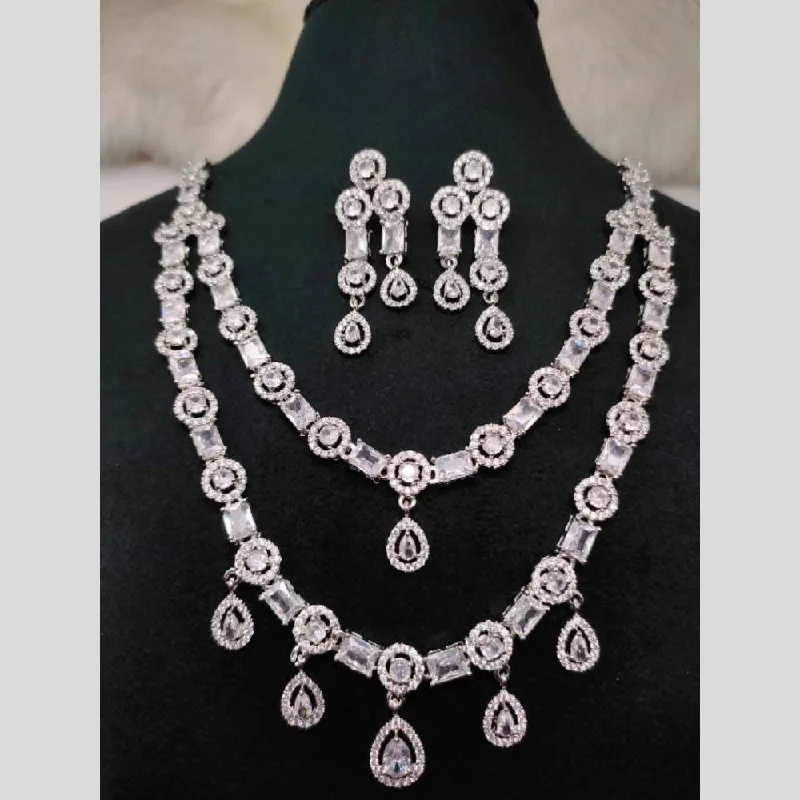 Birthday gift women necklaces-Aamrapali Silver Plated AD Necklace Set