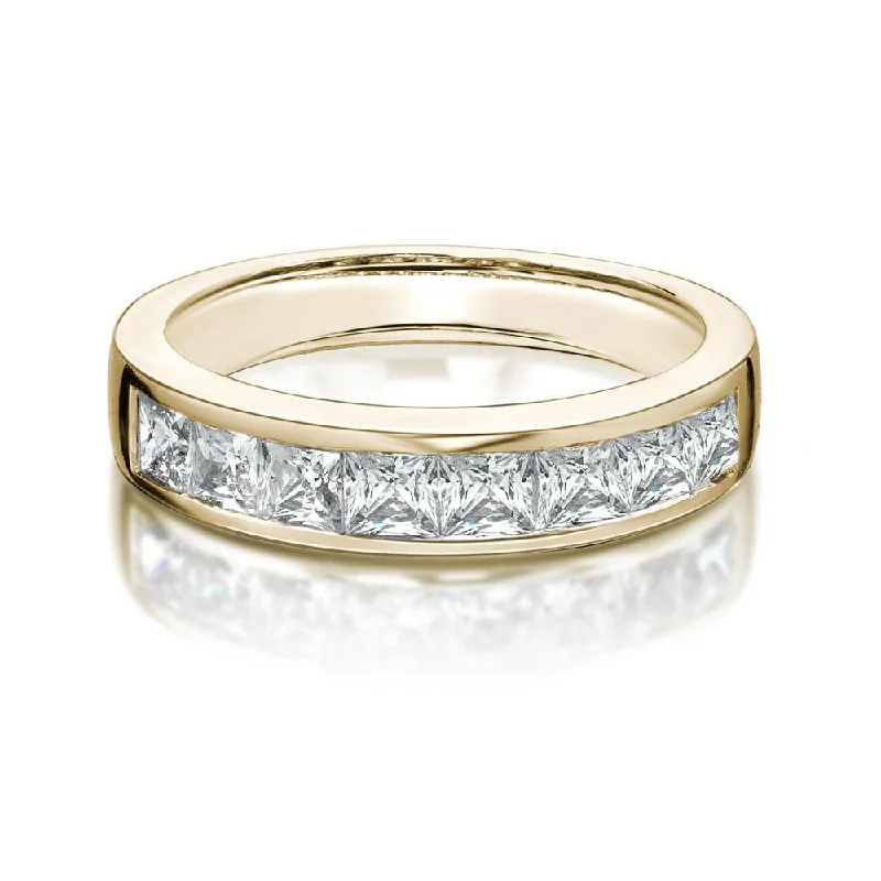 Solitaire women rings-Wedding or eternity band with 1.44 carats* of diamond simulants in 14 carat yellow gold