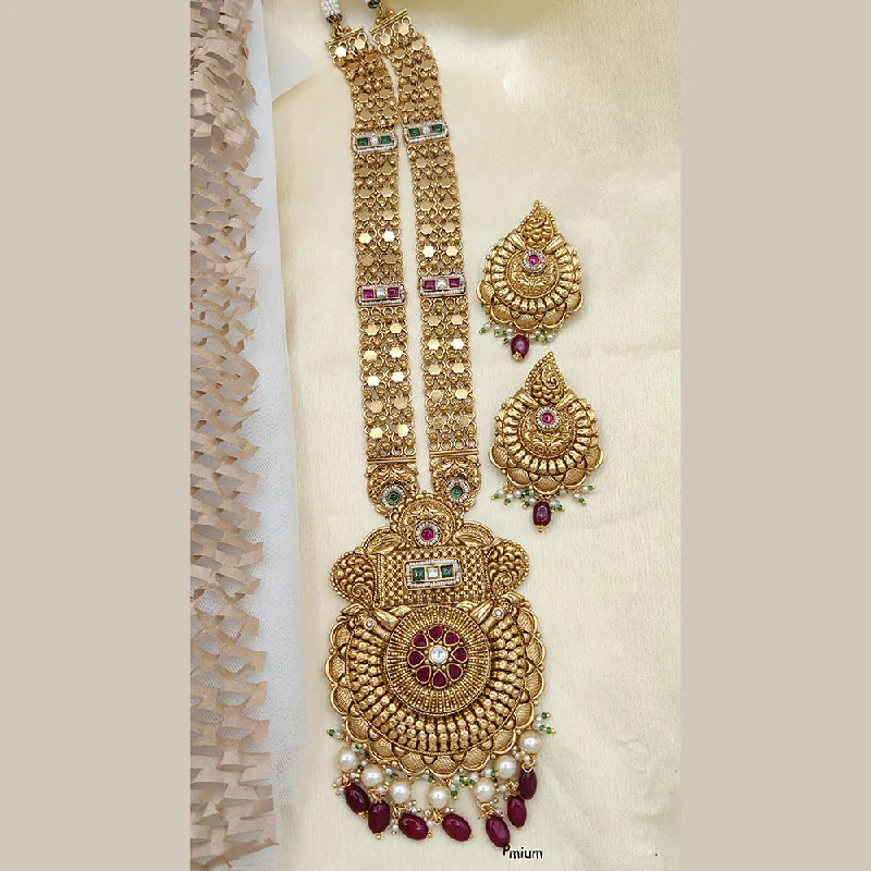 Versatile women necklaces-Jewel Addiction Copper Rajwadi Finish Pota Stone Long Necklace Set