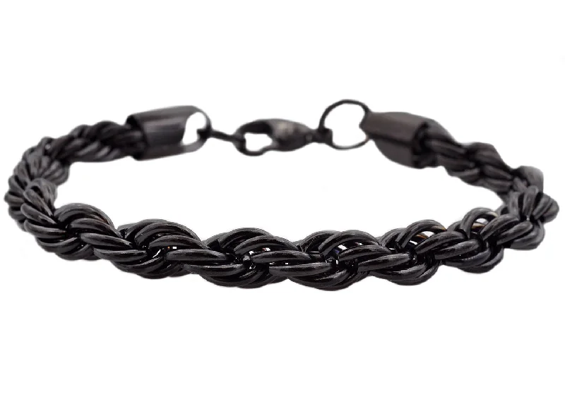 Wedding women bracelets-Men's Black Stainless Steel Rope Chain Bracelet