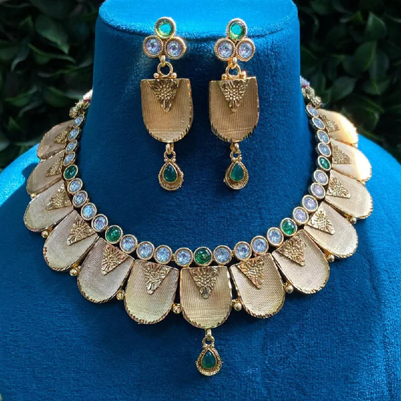 Natural stone women necklaces-Royal Kundan Jewellery Gold Plated Crystal Stone Necklace Set