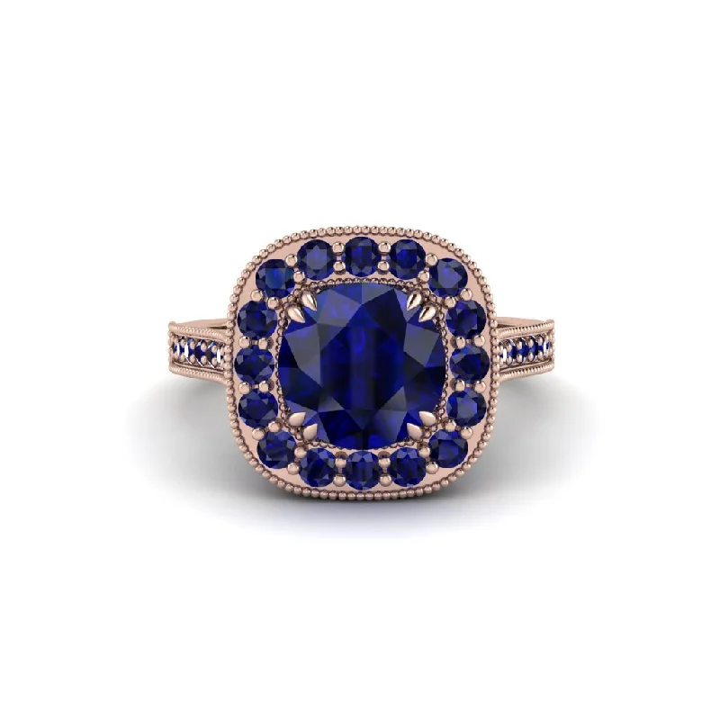 Luxury engagement rings for women-Milgrain Halo Round Sapphire Engagement Ring - Odette No. 74