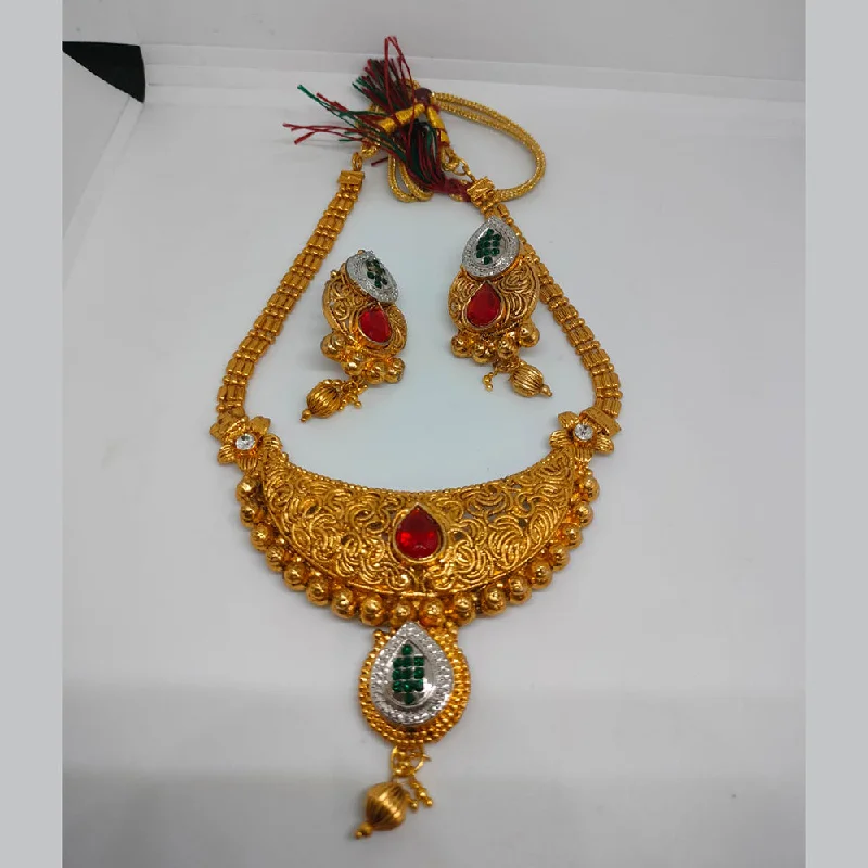 Valentine’s Day women necklaces-Khushboo Jewellers Gold Plated Pota Stone Necklace Set