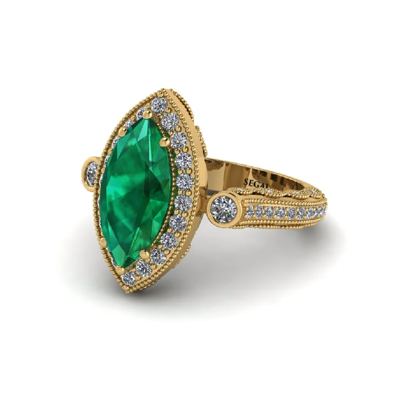 Stackable diamond engagement rings for women-Milgrain Halo Marquise Emerald Engagement Ring - Noreen No. 4