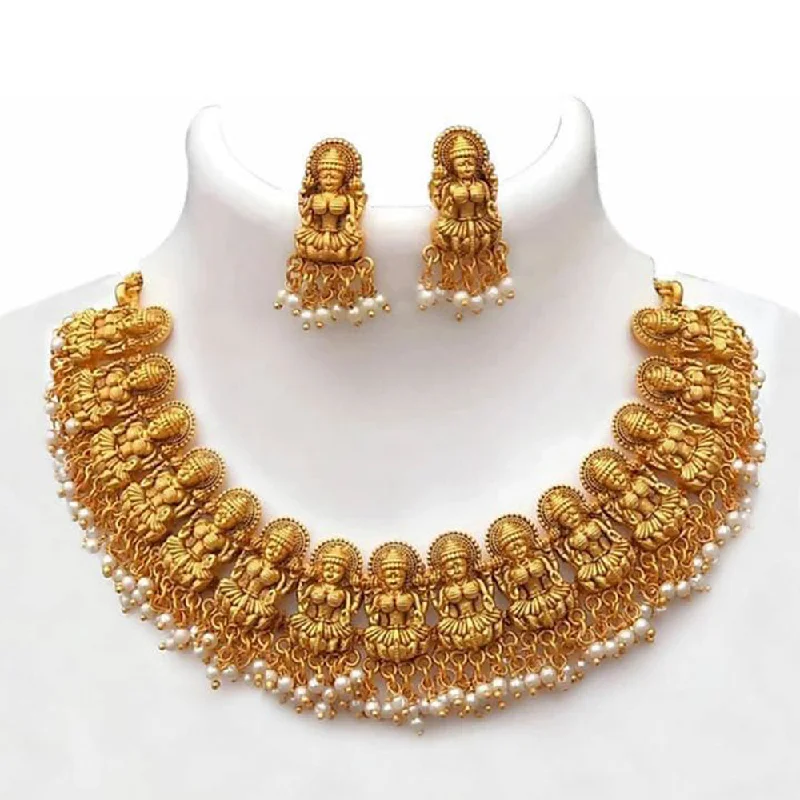 Straw women necklaces-Sai Fashion Gold Plated Pearl Choker Necklace Set