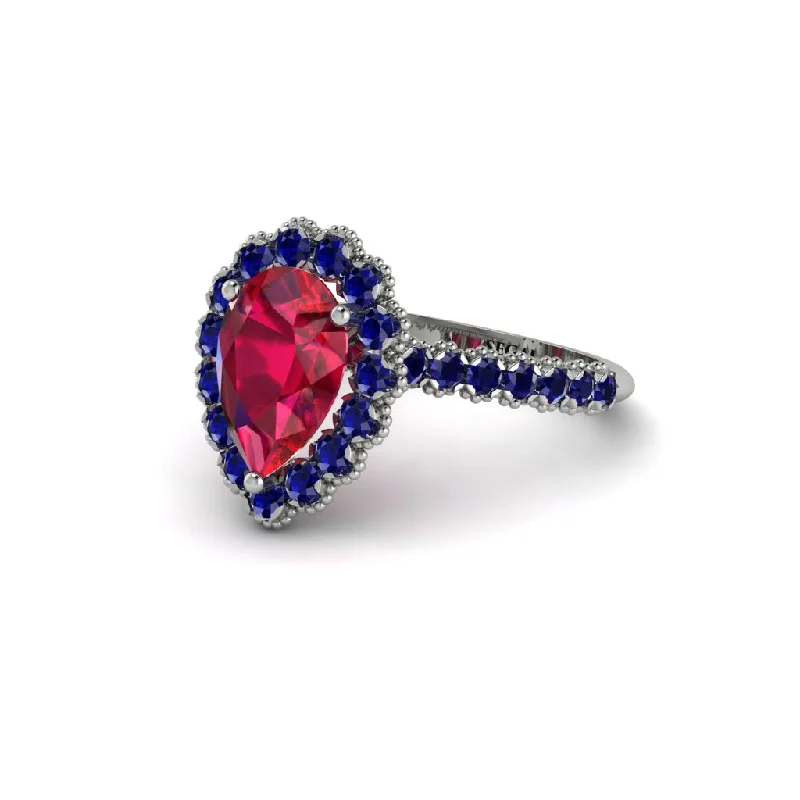 Engagement rings with rubies for women-Halo Pear Ruby Pave Engagement Ring - Ingrid No. 72