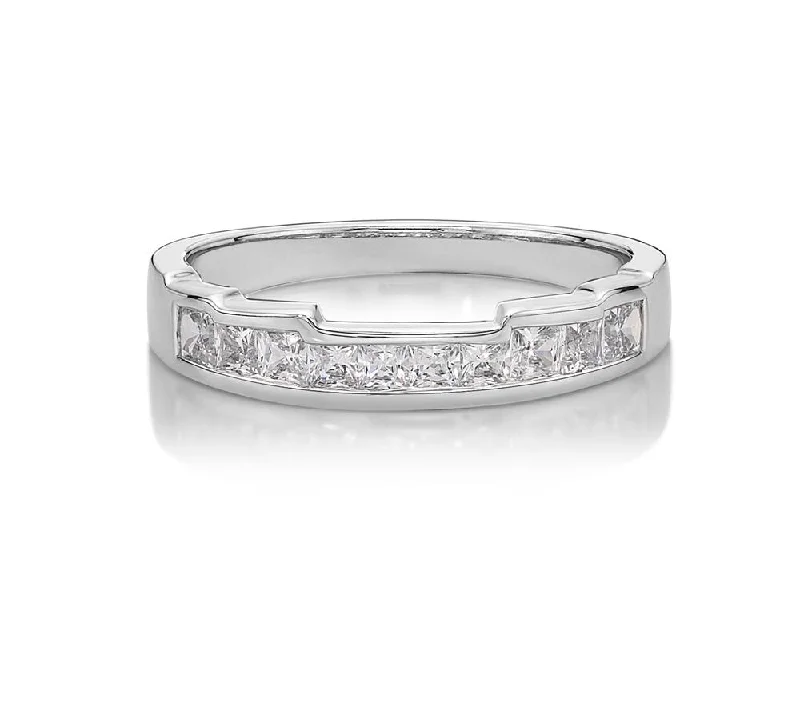 Classic women rings-5 Step Cut-Out Band with Princess Cut Stones in White Gold