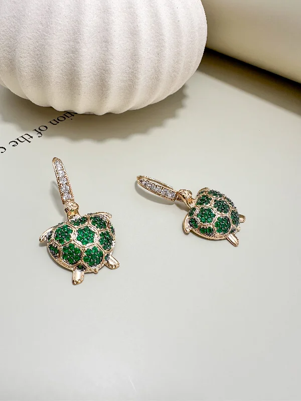 Bridal women earrings-Velani Jewelry Emerald Voyage Turtle Earrings