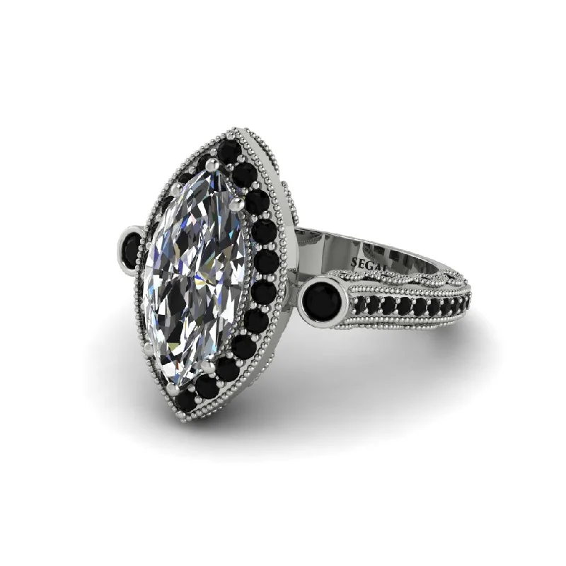 Engagement rings with black diamonds for women-Milgrain Halo Marquise Diamond Engagement Ring - Noreen No. 33