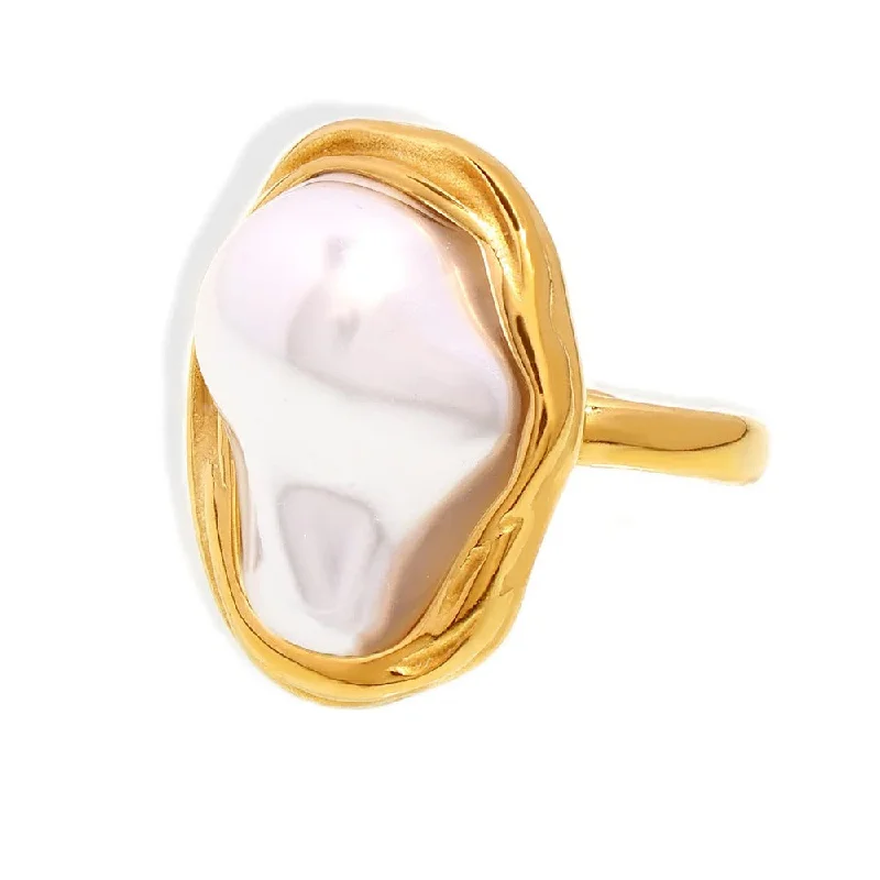 Wedding band women rings-Big Pearl Ring