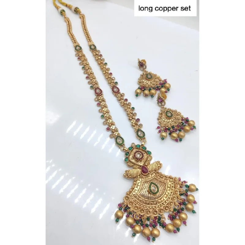 Butterfly women necklaces-Akruti Collection Copper Plated Pota Stone Long Necklace Set