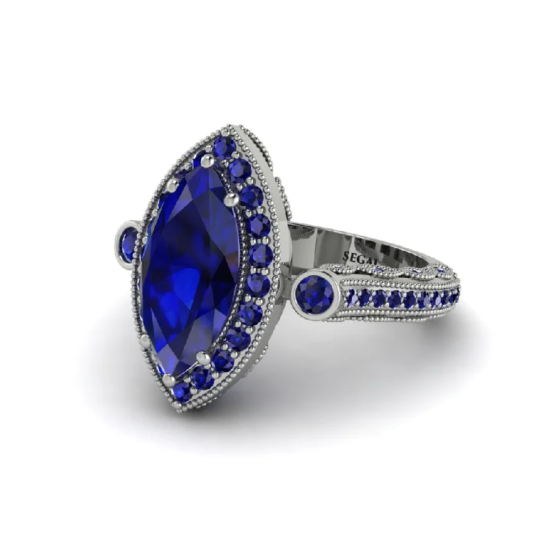 Sustainable engagement rings for women-Milgrain Halo Marquise Sapphire Engagement Ring - Noreen No. 75