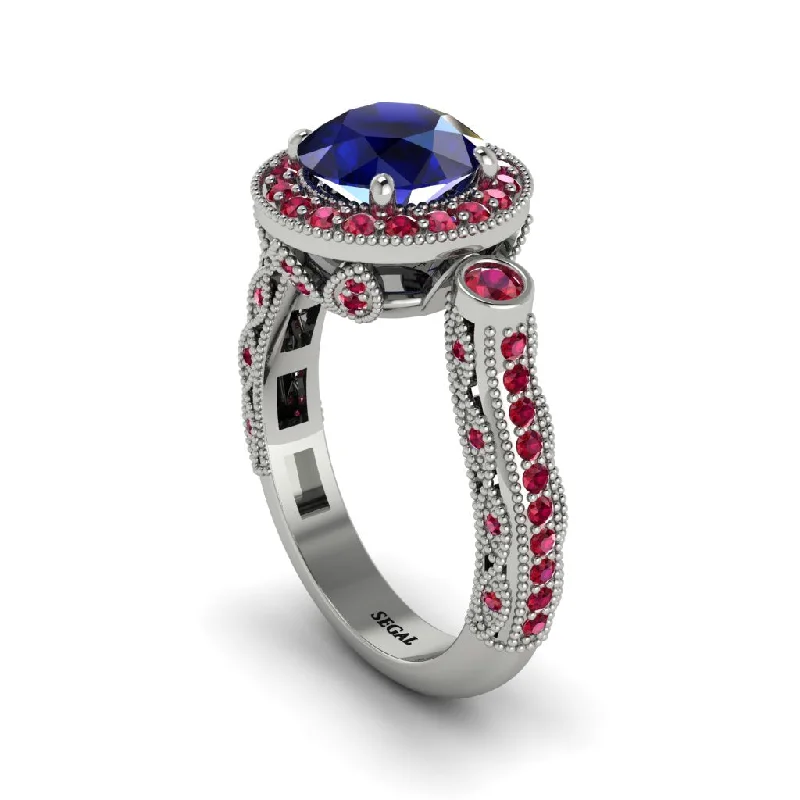 Affordable engagement rings for women-Milgrain Halo Pave Sapphire Engagement Ring - Mabel No. 60